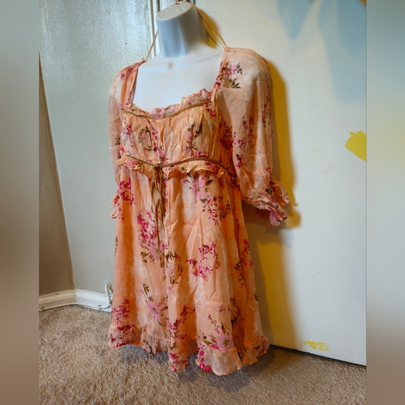 New Floral Pink Free People Dress Peach Dress...size S - Picture 2 of 3